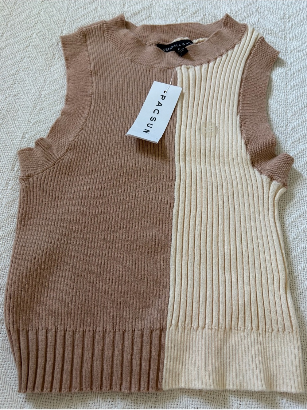 PacSun Women’s Two-Tone Ribbed Sleeveless Sweater Vest - Brown & Cream